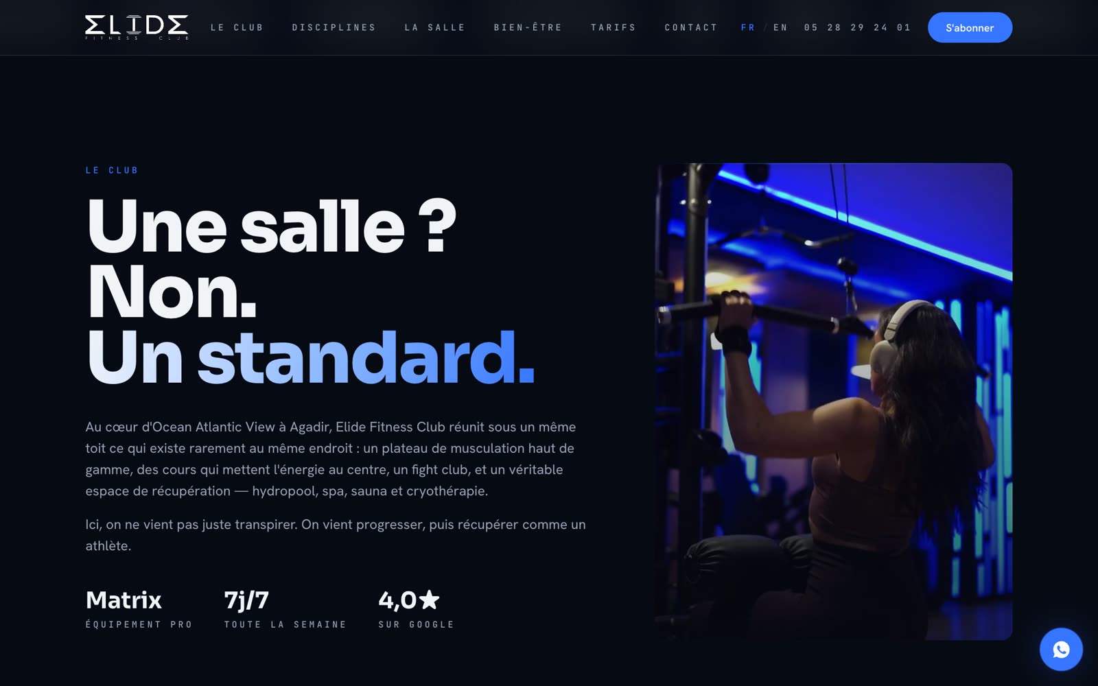 Elide Fitness Club — section du site