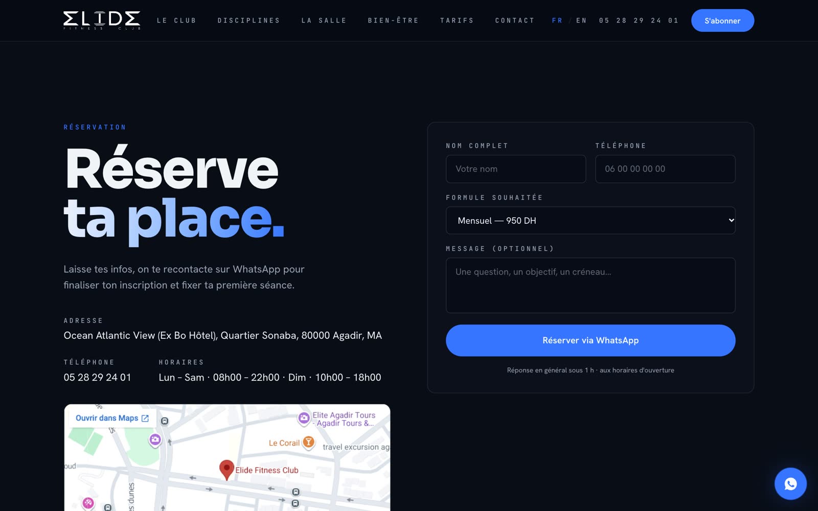 Elide Fitness Club — section du site