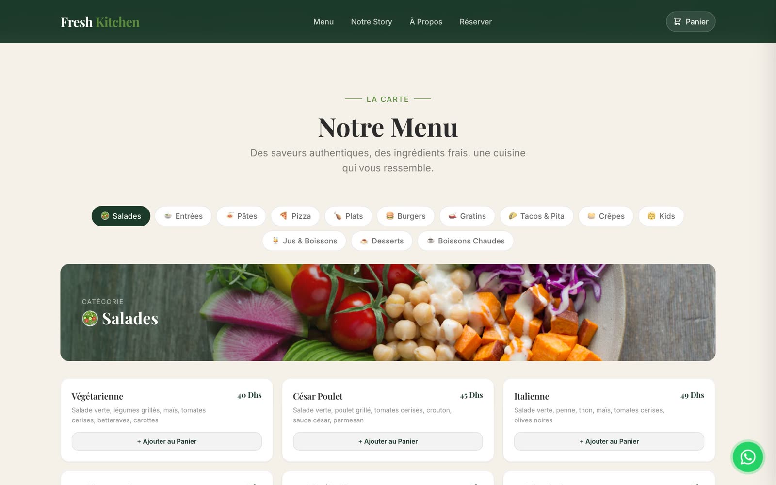 Fresh Kitchen — section du site
