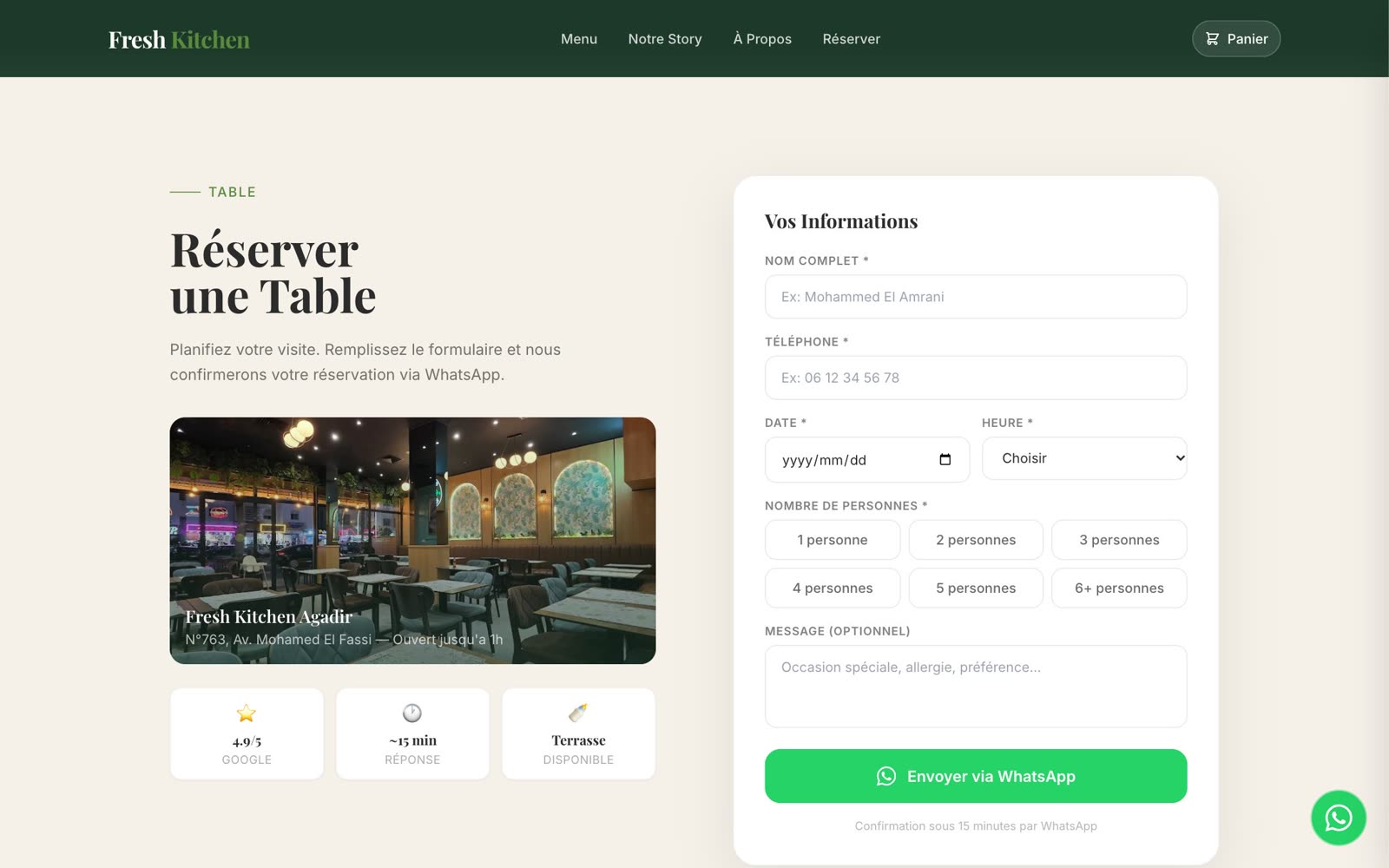 Fresh Kitchen — section du site