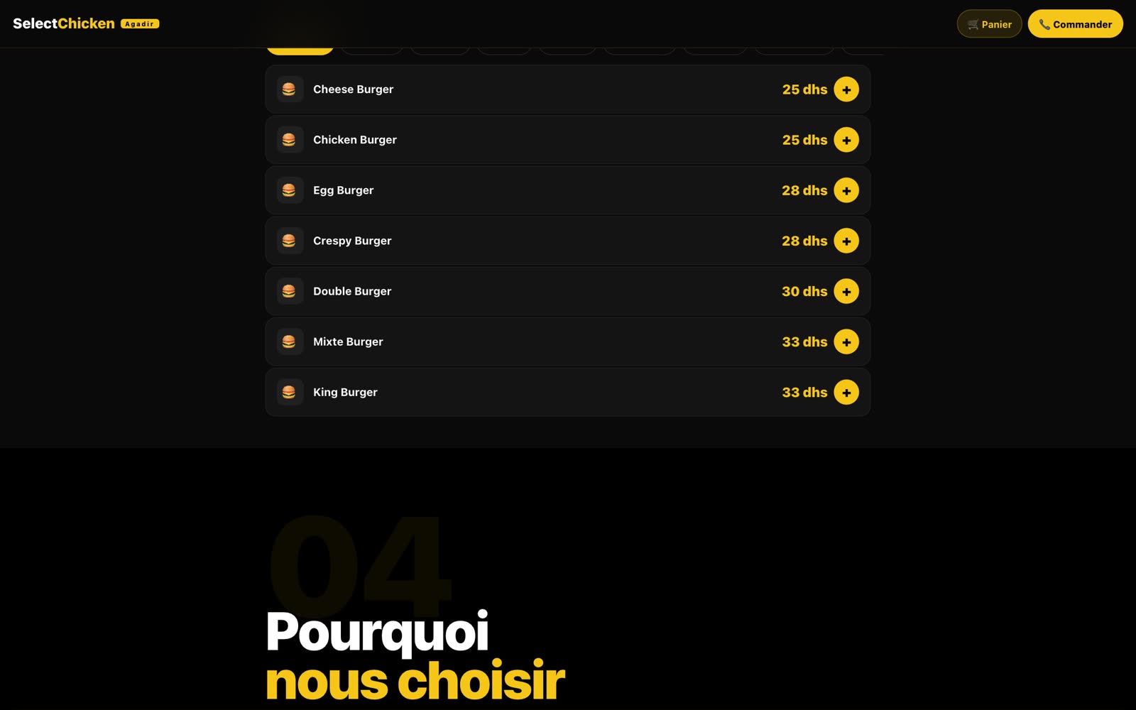 Select Chicken — section du site