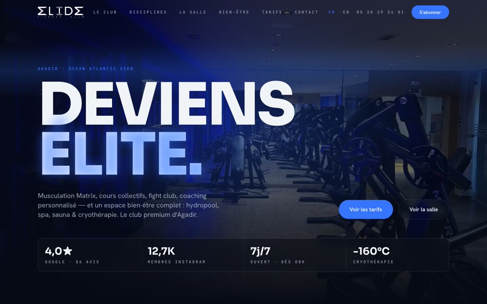 Elide Fitness Club — website homepage